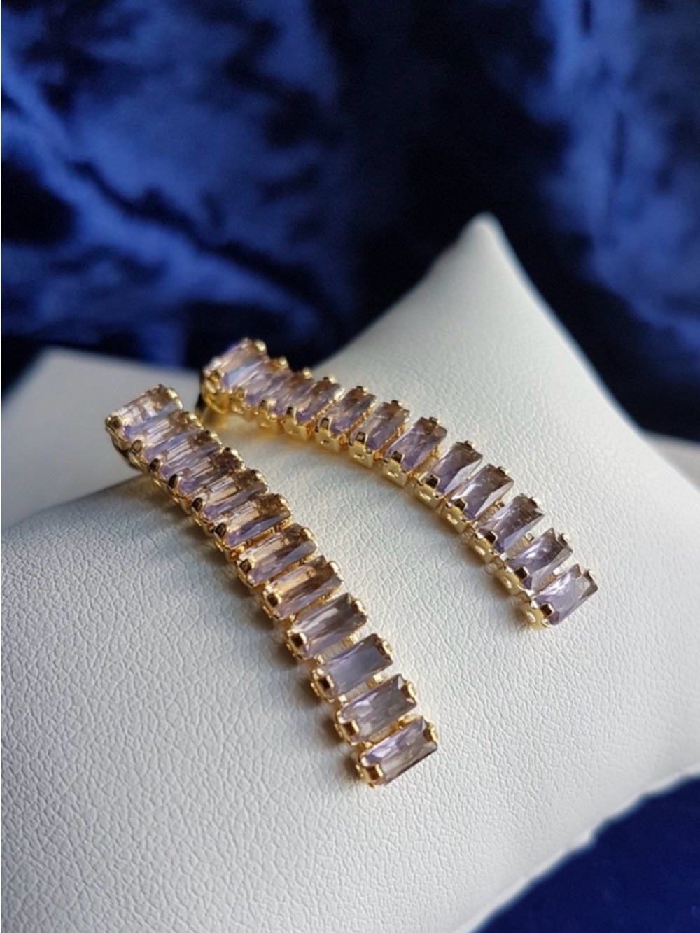 Swarovski Elements Gold Amethyst Purple Emerald-cut Tennis Earrings NEW